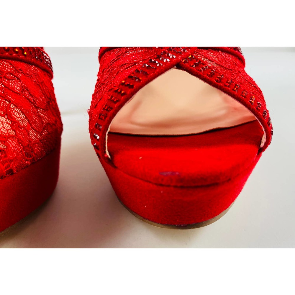 Dream Pairs Womens Swan 16 Red Suede Lace Jeweled Heels Size 9.5 - Picture 8 of 10